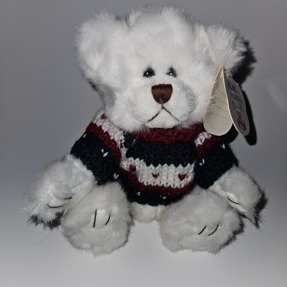 VTG SKM Plush Toys White Teddy Bear Plush 7" Stuffed Animal Knit Sweater w/TAG